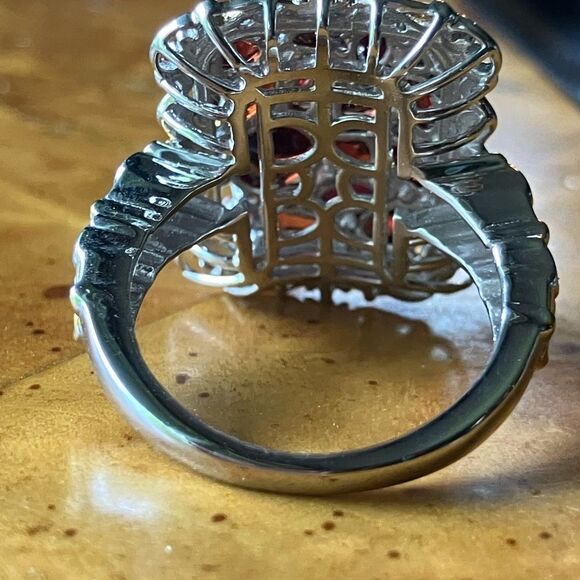 Natural Red Garnet Sterling Silver Ring Size 8 - Picture 5 of 9